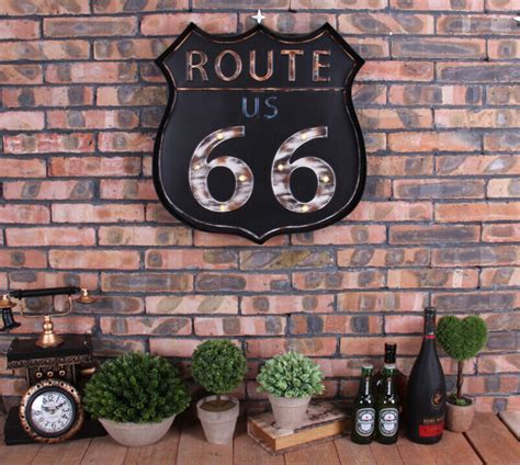 Free shipping on all orders over $35. Vintage LED Light Metal Sign Bar US ROUTE 66 Hand-painted Cafe Wall Decor | eBay