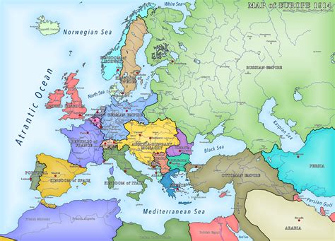 Locate and label the following: Map Of 1914 Europe
