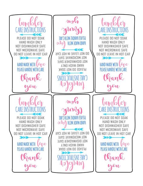 Free Printable Tumbler Care Instructions
