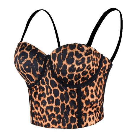 Womens Leopard Print Bustier Crop Tops Sexy Sleeveless Brown Women Co