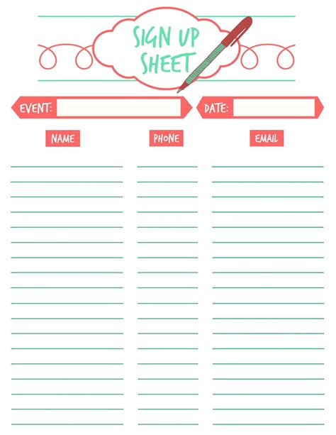 Using An Event Sign Up Sheet Template To Make Life Easier Free Sample