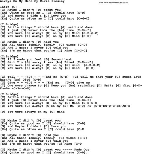 Elvis Presley Always On My Mind Tekst - Always On My Mind, by Elvis Presley - lyrics and chords