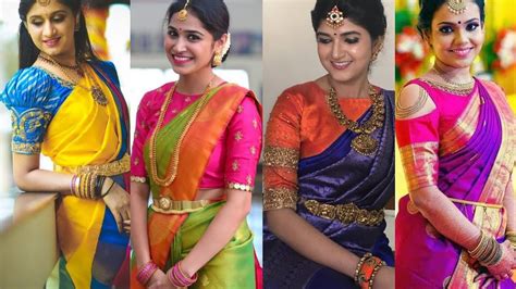 latest silk saree blouse designs pattu saree contrast blouse combination ideas