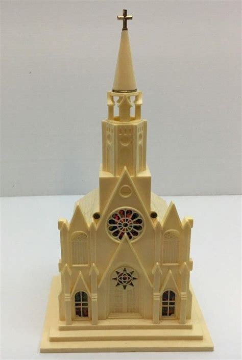 Raylite Electric Corp Lighted Church Plastic Cathedral With Music Box