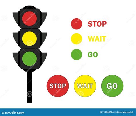 Flat Traffic Lights With Three Colors Red Yellow Green Set Traffic