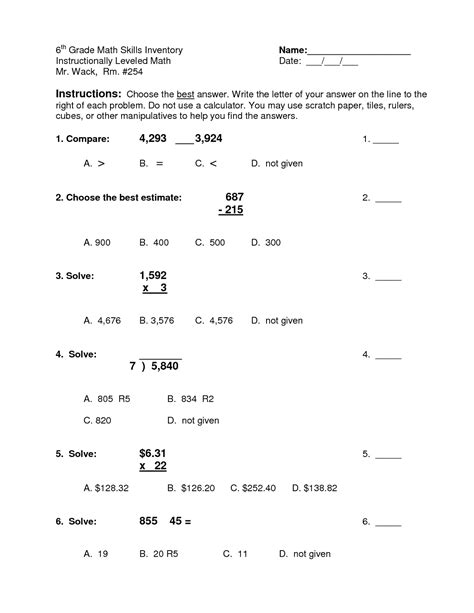 The following printable math worksheets for 6th, 7th, 8th, and 9th grade include a complete answer key. Free Algebra Worksheets | Learning Printable
