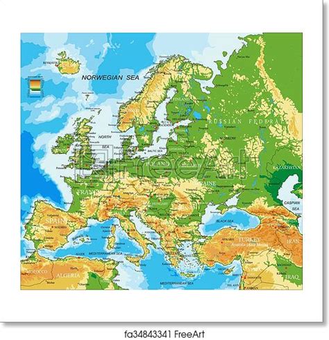 Free Art Print Of Europe Physical Map Highly Detailed Physical Map