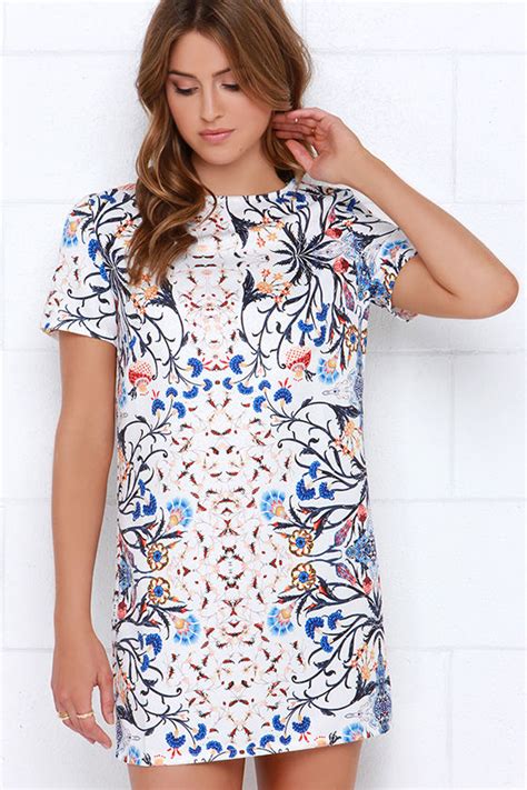 Cute Floral Print Dress Shift Dress Short Sleeve Dress 4900 Lulus