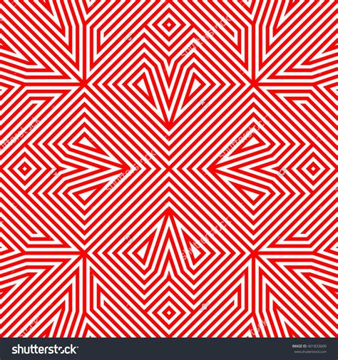 Seamless Pattern With Symmetric Geometric Ornament Striped Red White