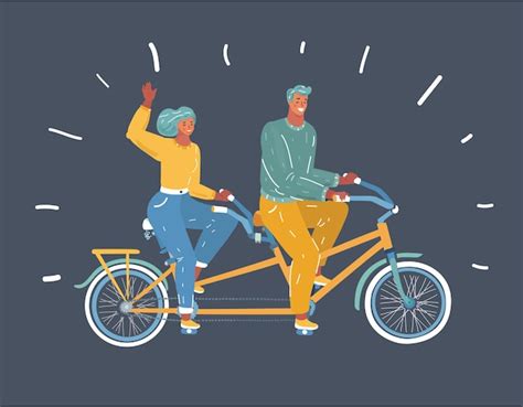 Premium Vector Couple Riding On Tandem Bicycle