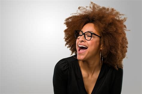 Premium Photo Afro Woman Laughing Happy Wearing Glasses