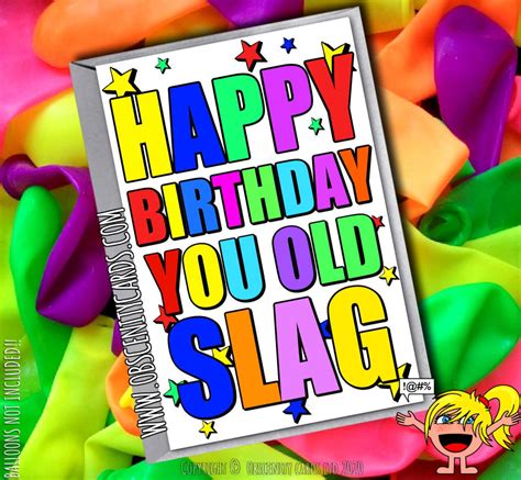 Happy Birthday You Old Slag Funny Card By Obscenity Cards