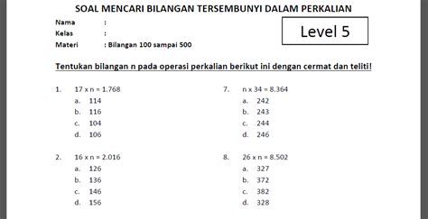 Soal Online Mencari Bilangan N Dalam Perkalian Kelas Sd Level