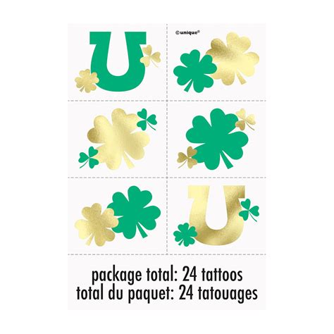 Green Charming Shamrock Foil Tattoos 24 Pack Unique