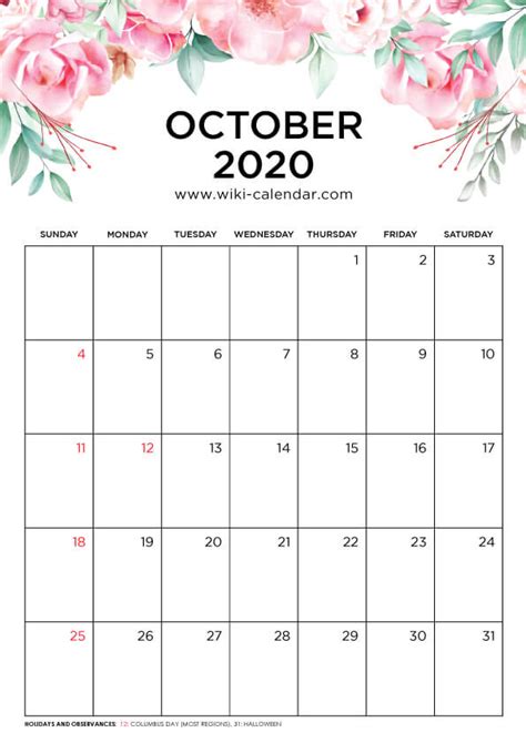 Free Printable October 2020 Calendar Wiki Calendarcom