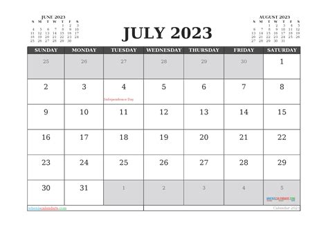 Free Printable July 2023 Calendar 12 Templates Free Printable 2021