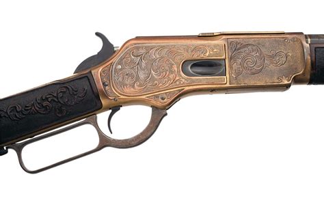 Custom Engraved Winchester Model 1876 Lever Action Rifle With Carved Stock