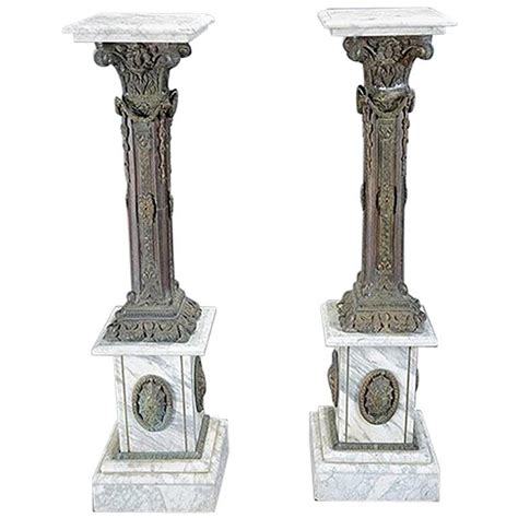 Pair Of Italian Bronze And Marble Pedestals Bronze Pedestal Italian