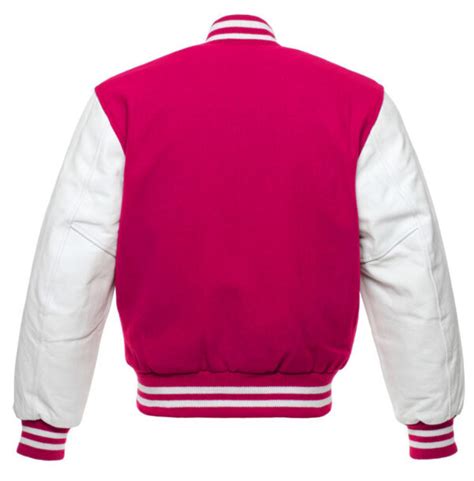 Letterman Varsity Jacket Wool And Real Leather Hot Pink White Skaf Impex