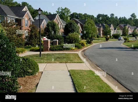 Suburban Street Neighborhood Development With Sidewalk Charlotte Nc