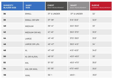 Mens Size Chart For Pants
