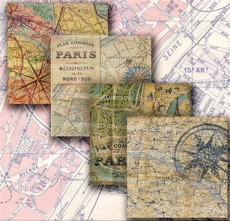 Shabby Chic Paris Maps Squares Vintage Tourist Street Maps Etsy