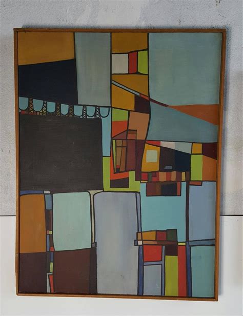 Mid Century Modern Abstract Constructivism Oil Paintings Deglopper For