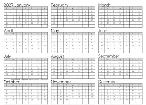 Select A Layout For Your 2027 Calendar