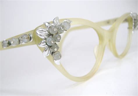vintage schiaparelli cat eye eyeglasses pearl frame mint