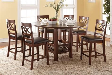 Poundex F2359s1 7pieces Dark Brown Wood Counter Height Dining Set Leaf