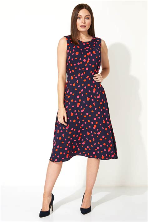 Polka Dot Fit And Flare Dress In Navy Roman Originals Uk