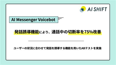 AI Messenger Voicebot発話誘導機能により通話中の切断率を 改善 ユーザーの状況に合わせて発話を誘導する機能を用いたABテストを実施 電話応対業務をDXする