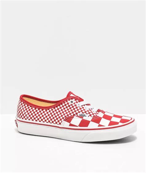 Vans Authentic Mixed Chili Red Checkerboard Skate Shoes