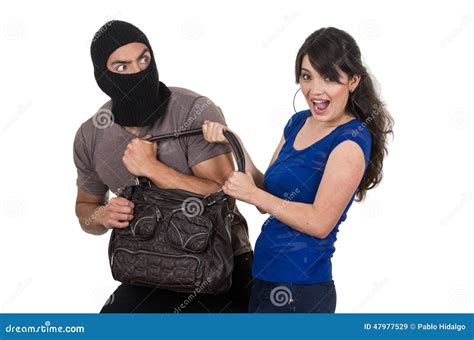 Male Thief Robbing Beautiful Young Girl Stock Image Image Of Burglary