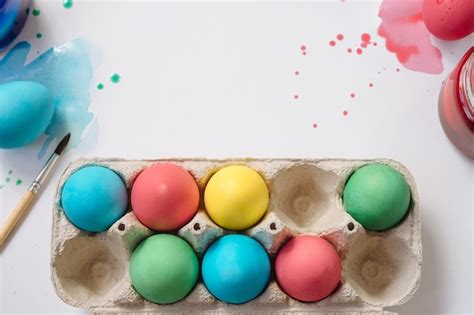 Premium Photo Diy Egg Dying Set Tray Of Colored Easter Eggs On White