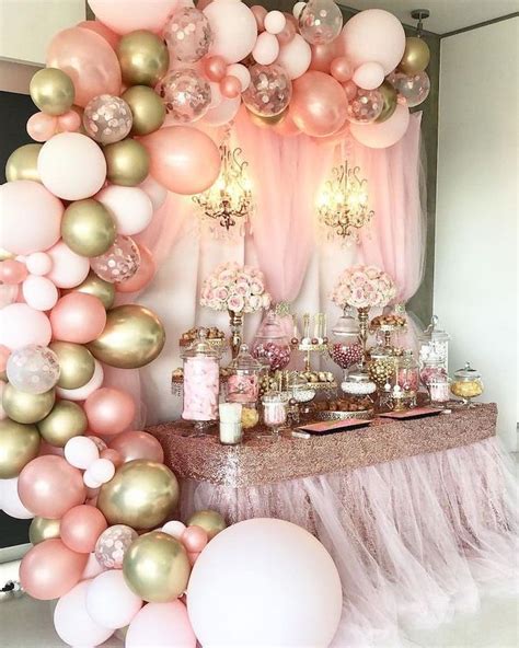 Pink And Gold Baby Shower Large Balloon Arch Pink Tulle Gold Sequins