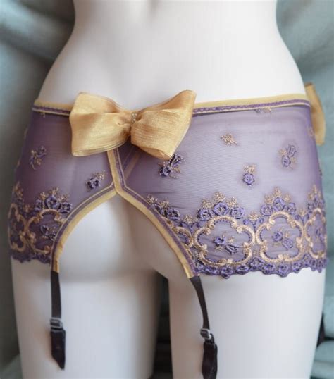 SAMPLE SALE Purple Golden Bow Garter Belt To Hips