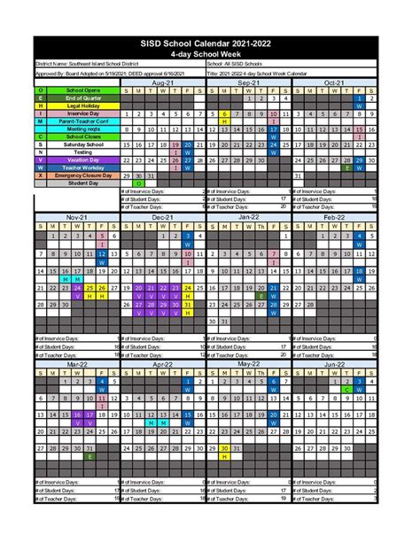 2021 2022 Calendar For All Sisd Schools Thorne Bay School