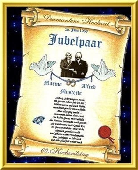 Wir freuen uns von ganzem herzen über eure entscheidung. Diamantene Hochzeit - Urkunden als Geschenk zum ...