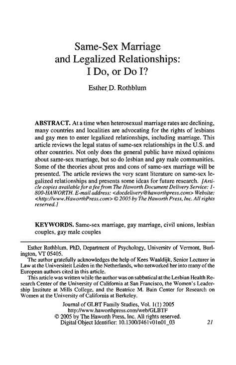 Pdf Same Sex Marriage And Legalized Relationships