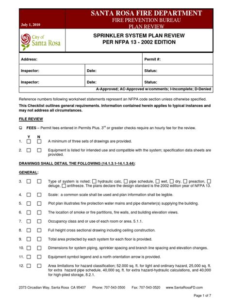 Fire Sprinkler System Nfpa 13 Plan Review Checklist Fire Sprinkler