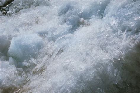 Melting River Ice Columnar And Needle Like Structure Of Crystals Stock