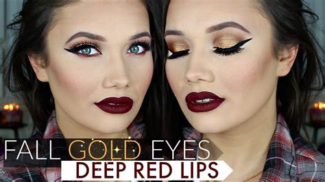 Golden Smokey Eyes Deep Red Lips Makeup Tutorial Deep Red Lips Red