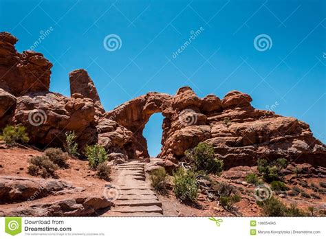 Travel To Utah Arches National Park Stone Arch In The Desert Stock