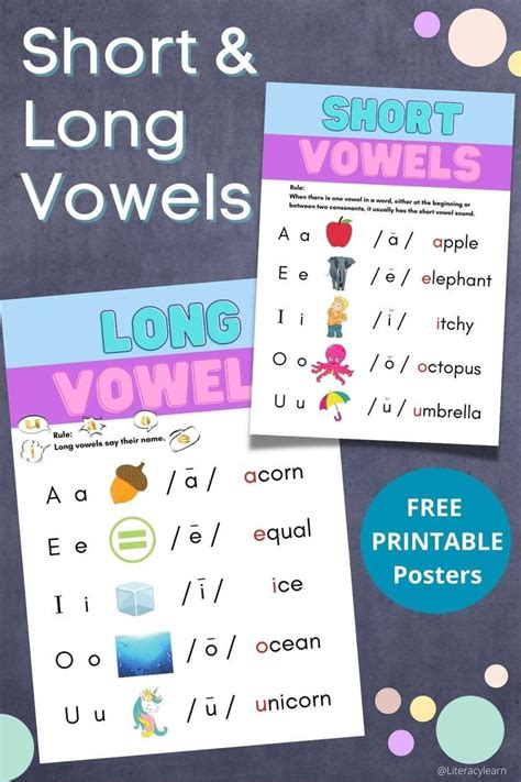 Two Printable Long And Short Vowel Posters On A Black Background Vowel