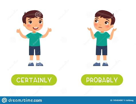 Certainly And Probably Antonyms Word Card Vector Template Stock Illustration - Illustration of ...