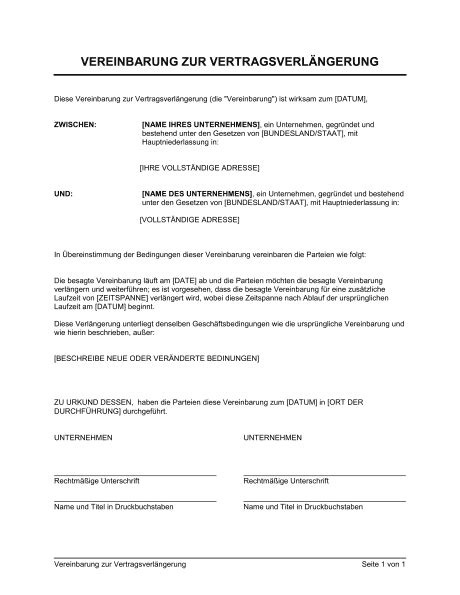 Der arbeitnehmer übernimmt als so genannte hauptleistungspflicht die. Vereinbarung zur Vertragsverlängerung - Vorlagen und ...