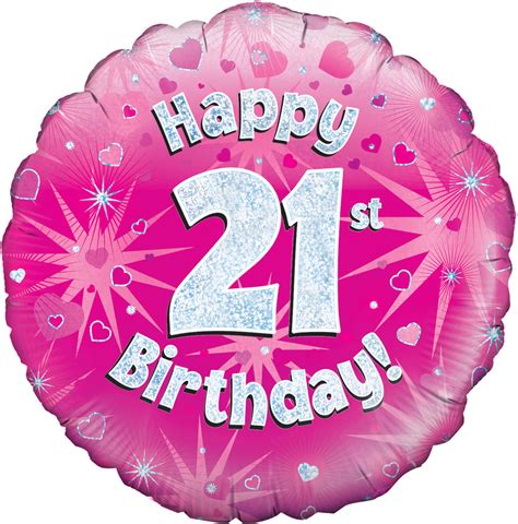 18 Happy 21st Birthday Pink Holographic Oaktree Foil Balloon Bargain