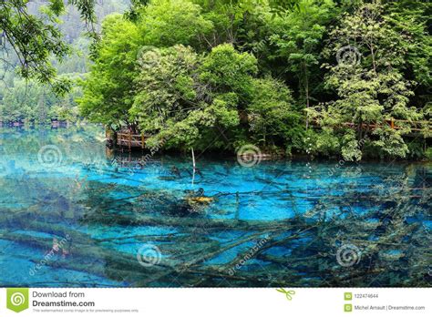 Lake In Jiuzhaigou National Park Sichuan China Stock Photo Image Of