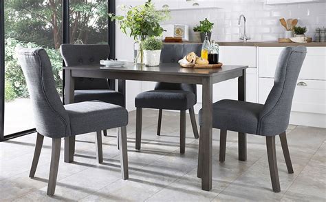 Milton Grey Wood Dining Table With 4 Bewley Slate Fabric Chairs